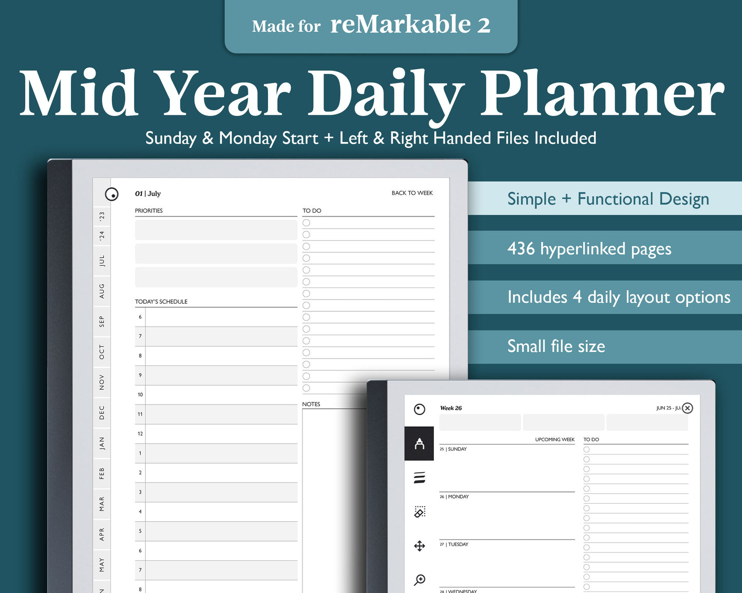 2023 2024 Mid Year Daily Planner | for e-ink Devices