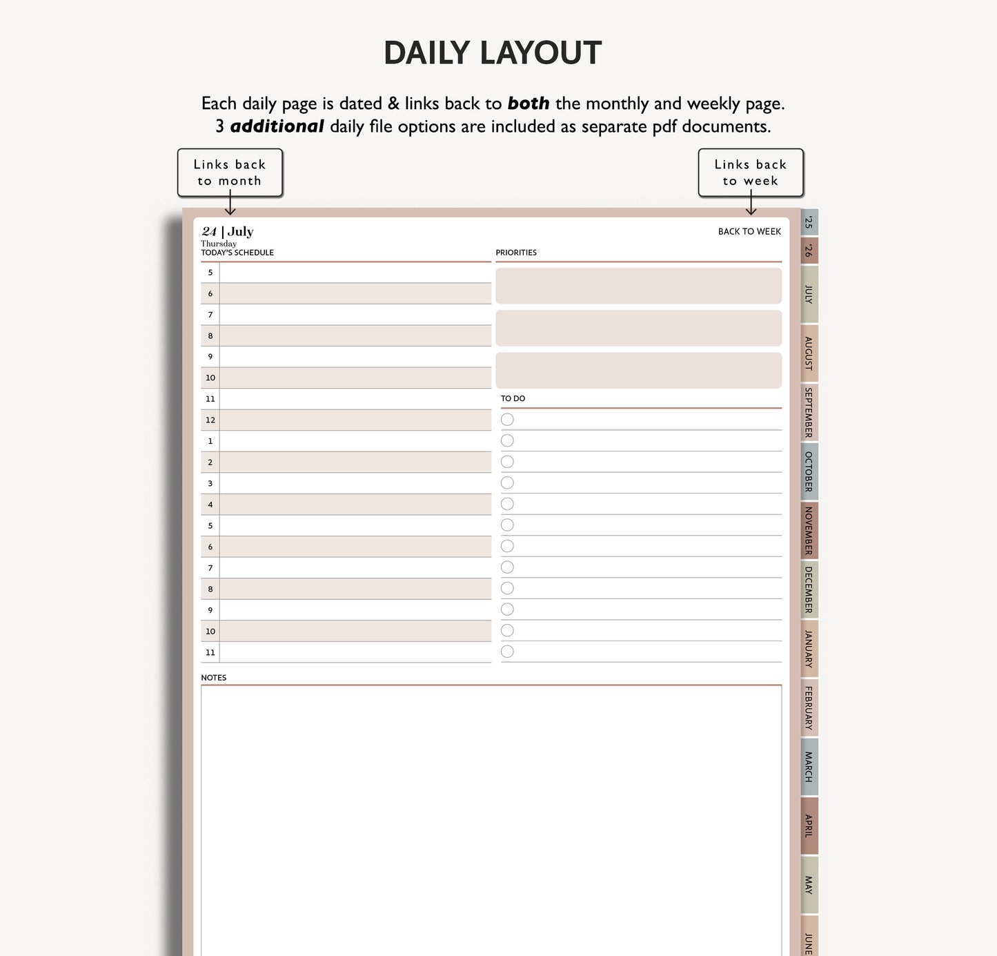 2025 2026 Mid Year Daily Planner | Minimal Modern Simple Agenda