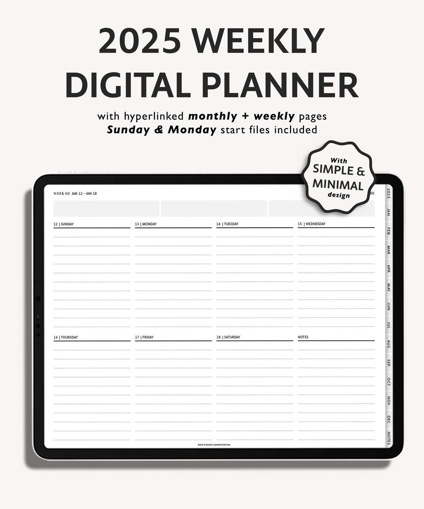 2025 Simple Landscape Weekly Digital Planner | Modern Minimal