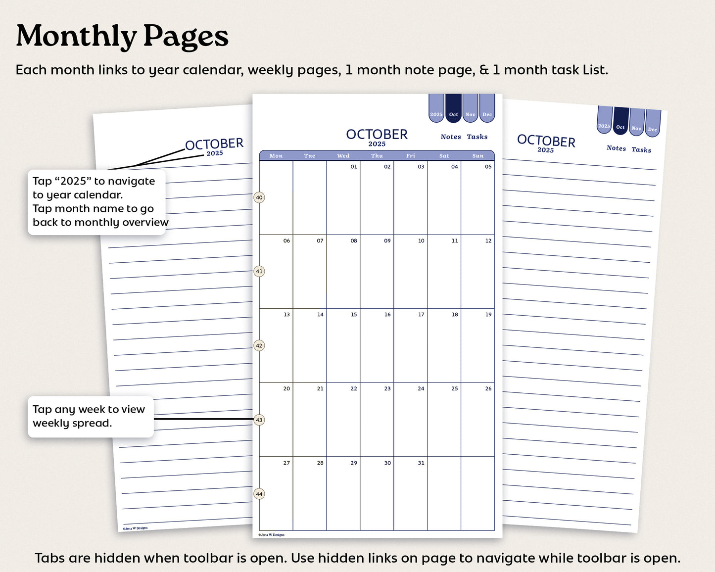 2025 Dated October-December Weekly Digital Planner for reMarkable Paper Pro Move | Mini Planner