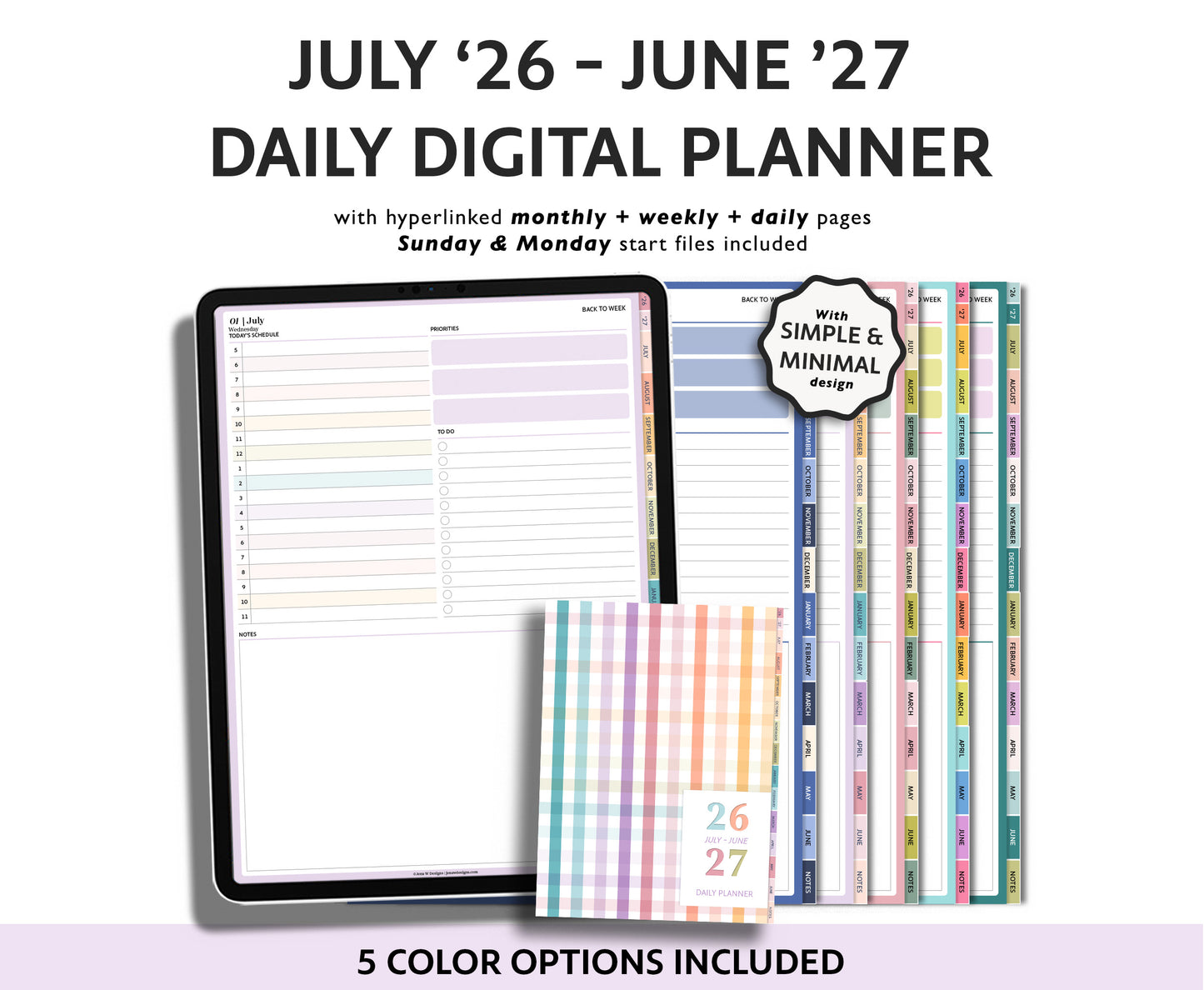 2026 2027 Mid Year Weekly Planner | Minimal Modern Simple Agenda