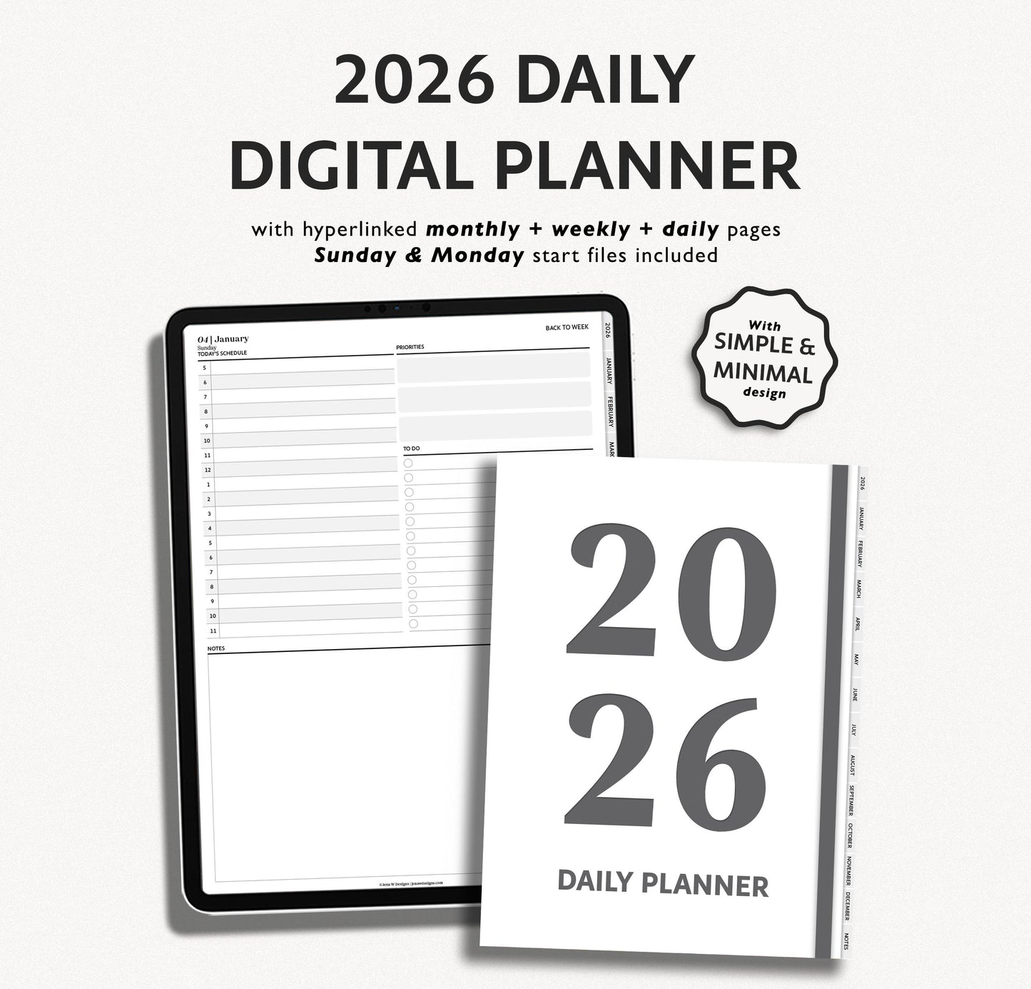 2026 Dated Daily Digital Planner – for iPad & Android Tablets