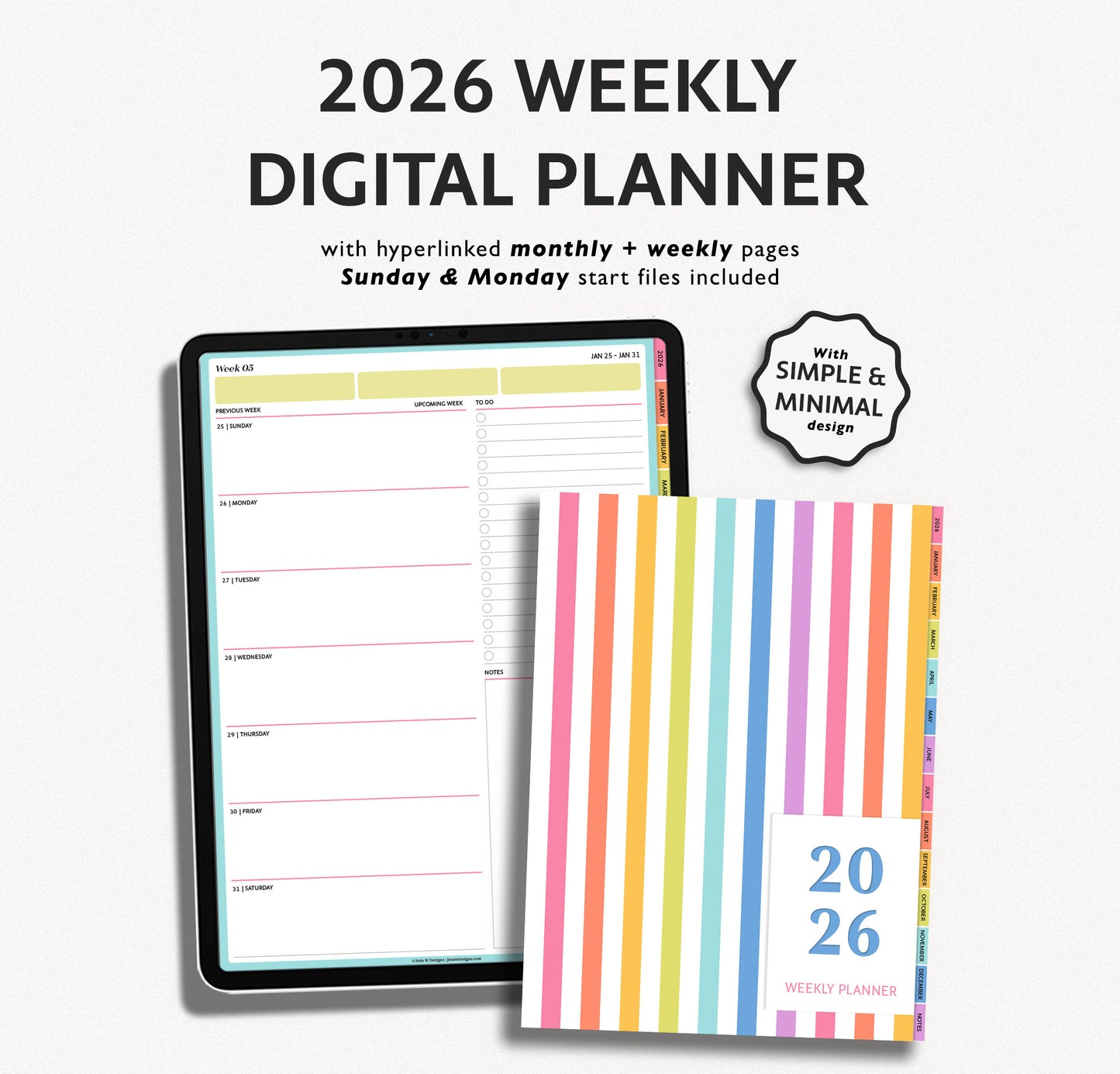 2026 Dated Weekly Digital Planner – for iPad & Android Tablets
