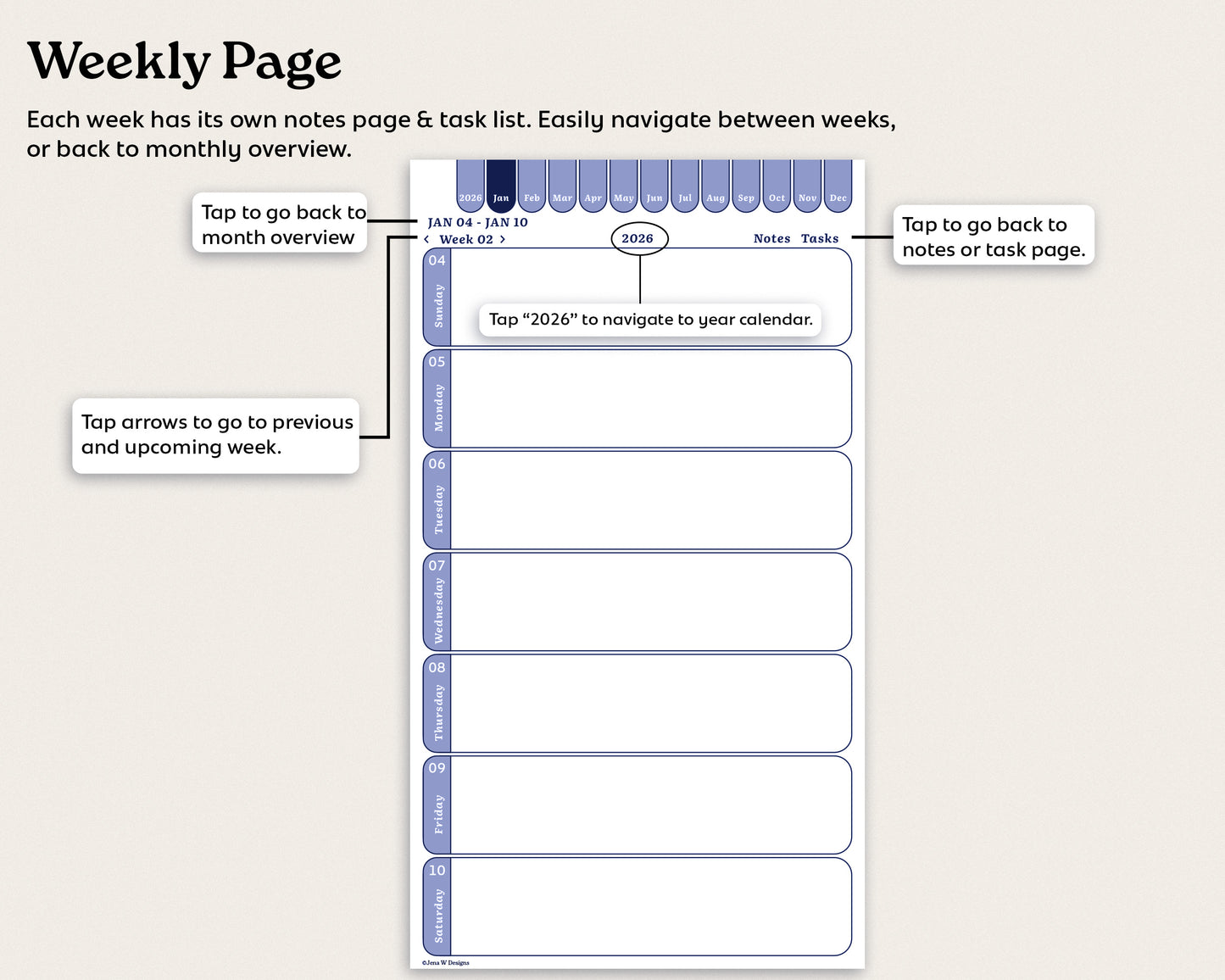 2026 Dated Weekly Digital Planner for reMarkable Paper Pro Move | Minimalist Hyperlinked Planner