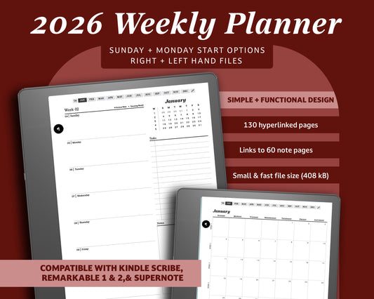 2026 Weekly Digital Planner | for Kindle Scribe