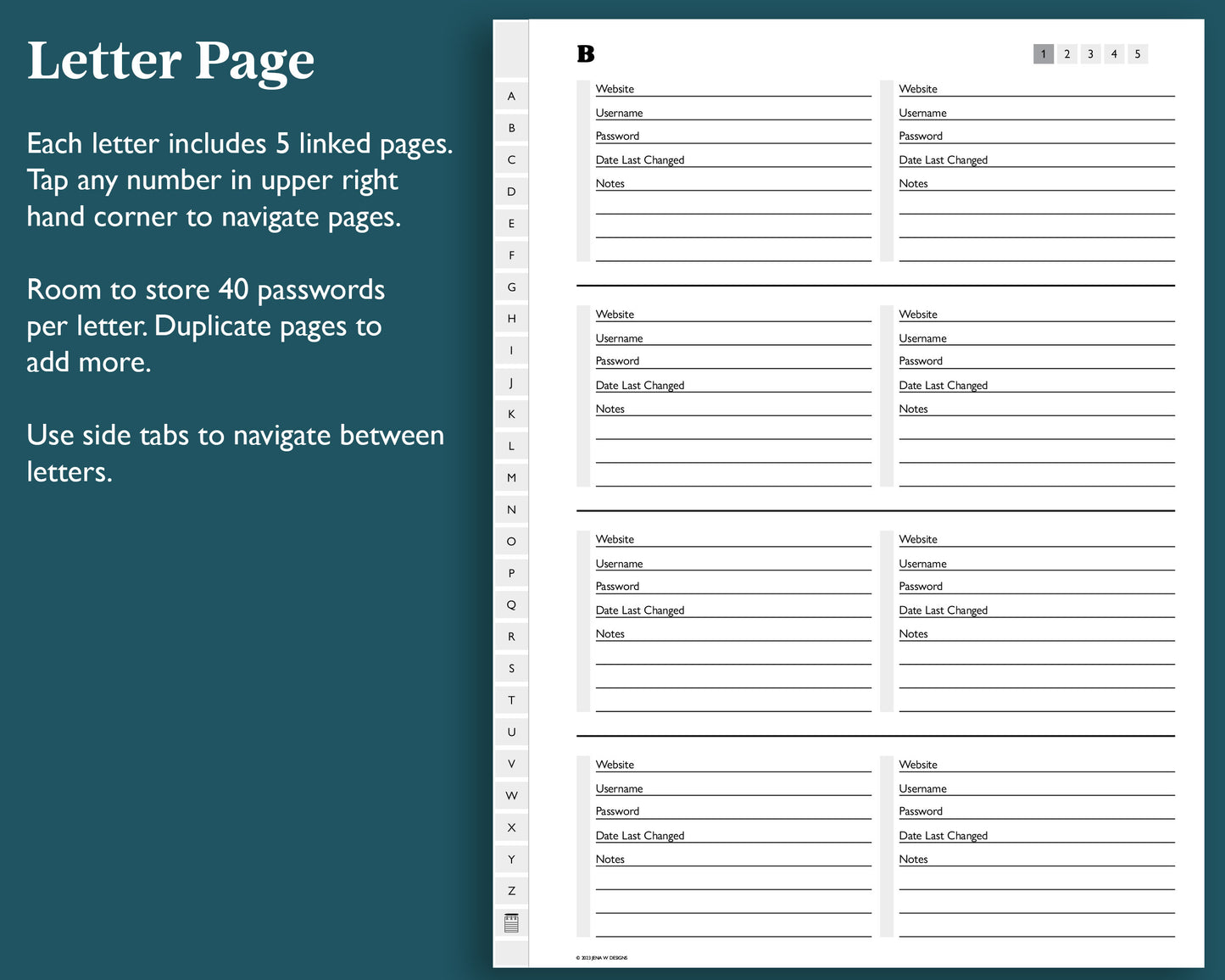 A-Z Tab Password Tracker | for e-ink Devices