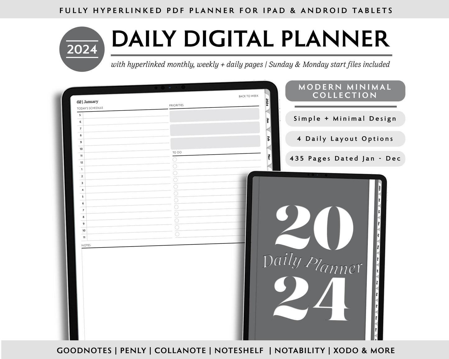 2024 Simple Daily Digital Planner | Modern Minimal Collection