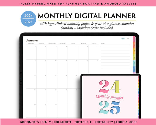 2024 - 2025 Simple 2 Year Monthly Digital Planner | Modern Minimal Collection