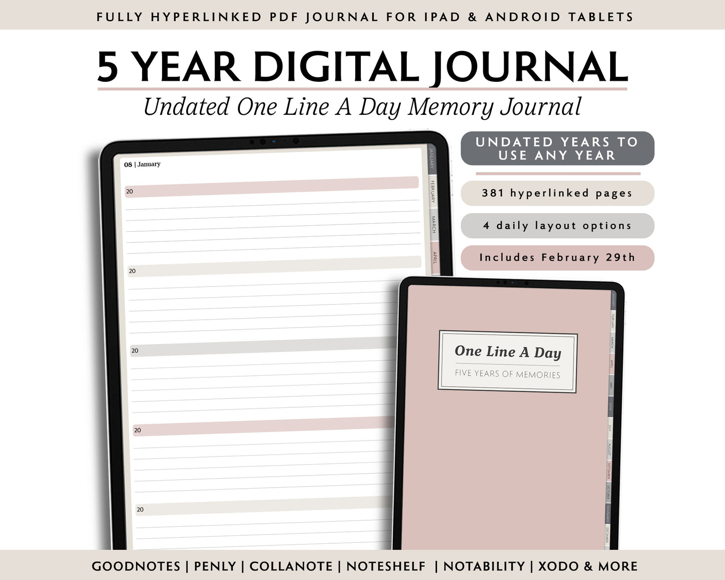 5 Year Digital Journal | One Line A Day Journal
