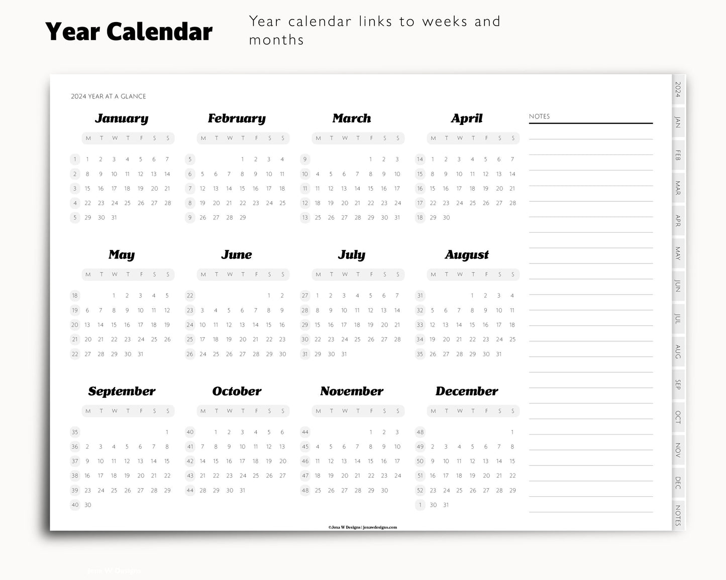 2024 Simple Weekly Digital Planner Landscape | Modern Minimal Collection