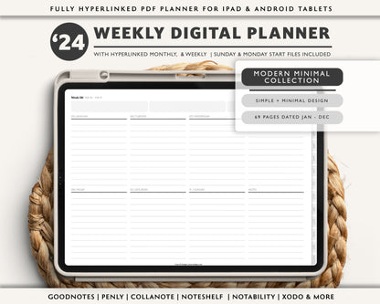 2024 Simple Weekly Digital Planner Landscape | Modern Minimal Collection