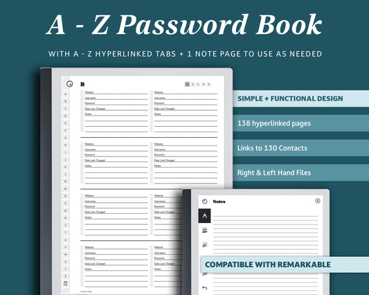 A-Z Tab Password Tracker | for e-ink Devices