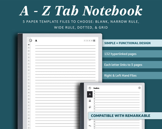 A-Z Tab Alphabet Notebook | for e-ink Devices