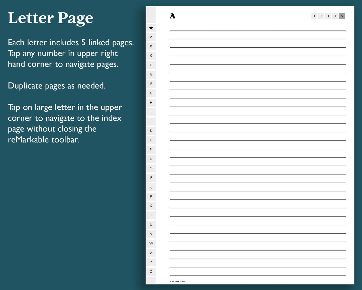 A-Z Tab Alphabet Notebook | for e-ink Devices