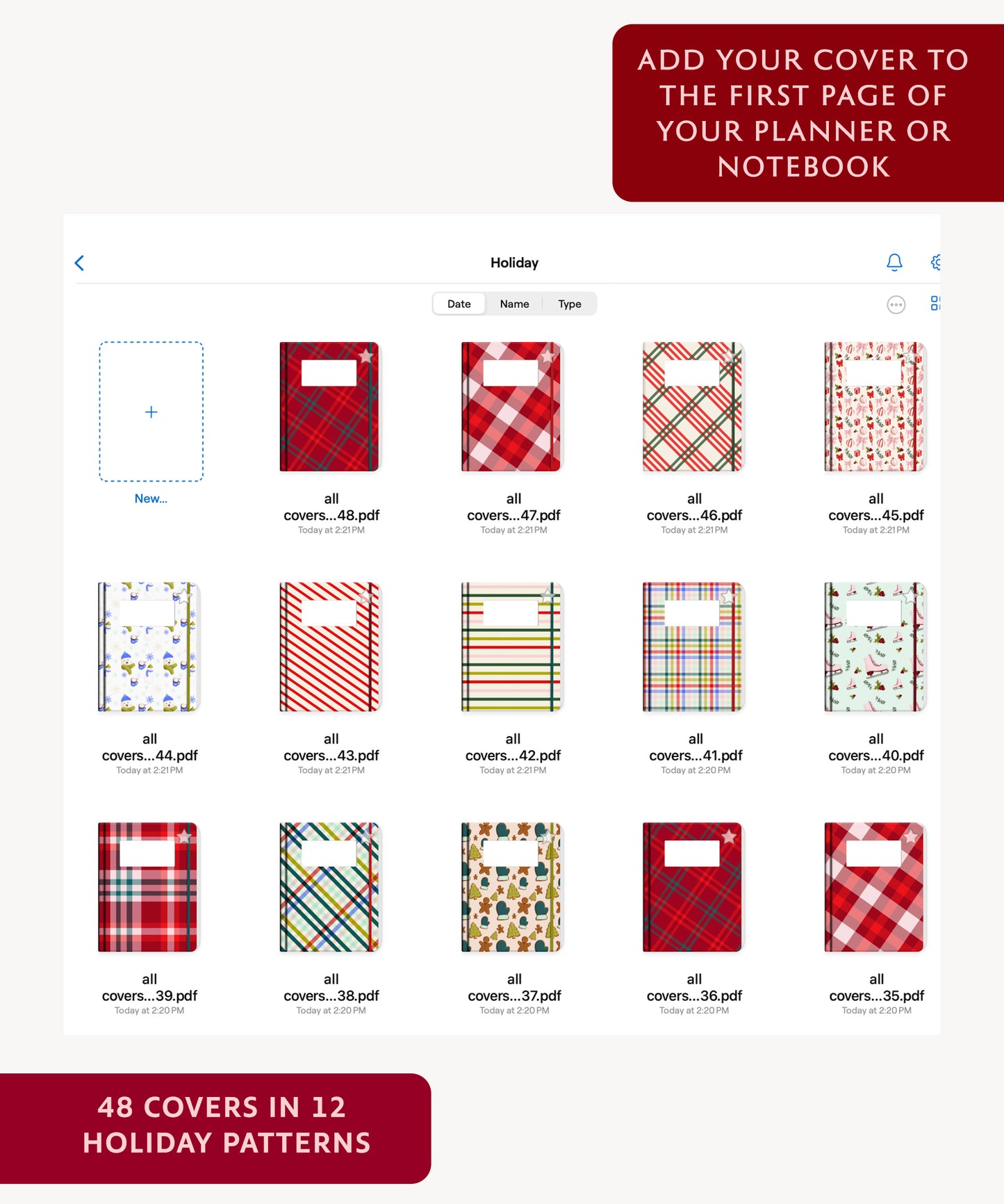 Christmas Digital Planner & Notebook Covers | 48 Plaid Covers