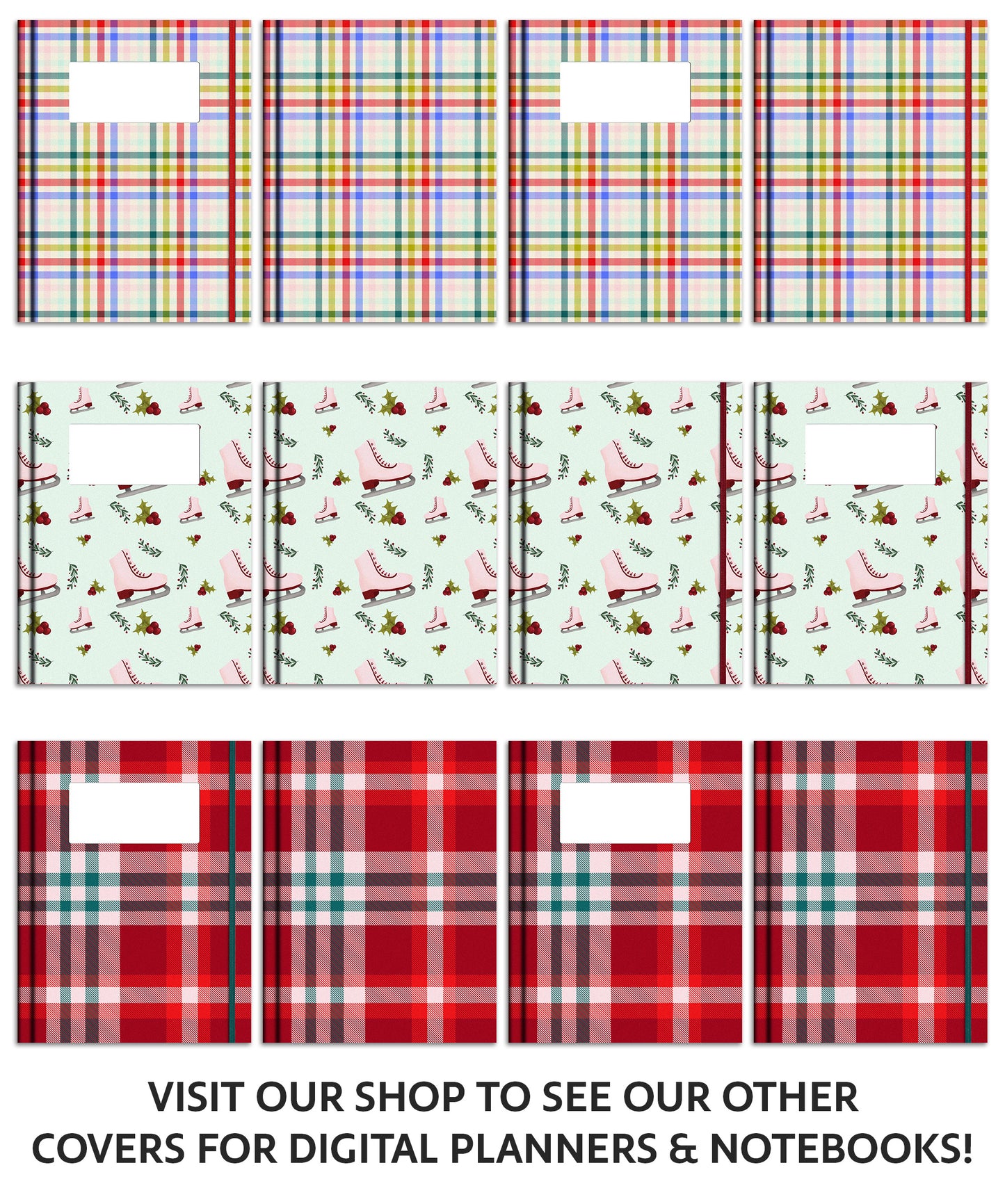 Christmas Digital Planner & Notebook Covers | 48 Plaid Covers