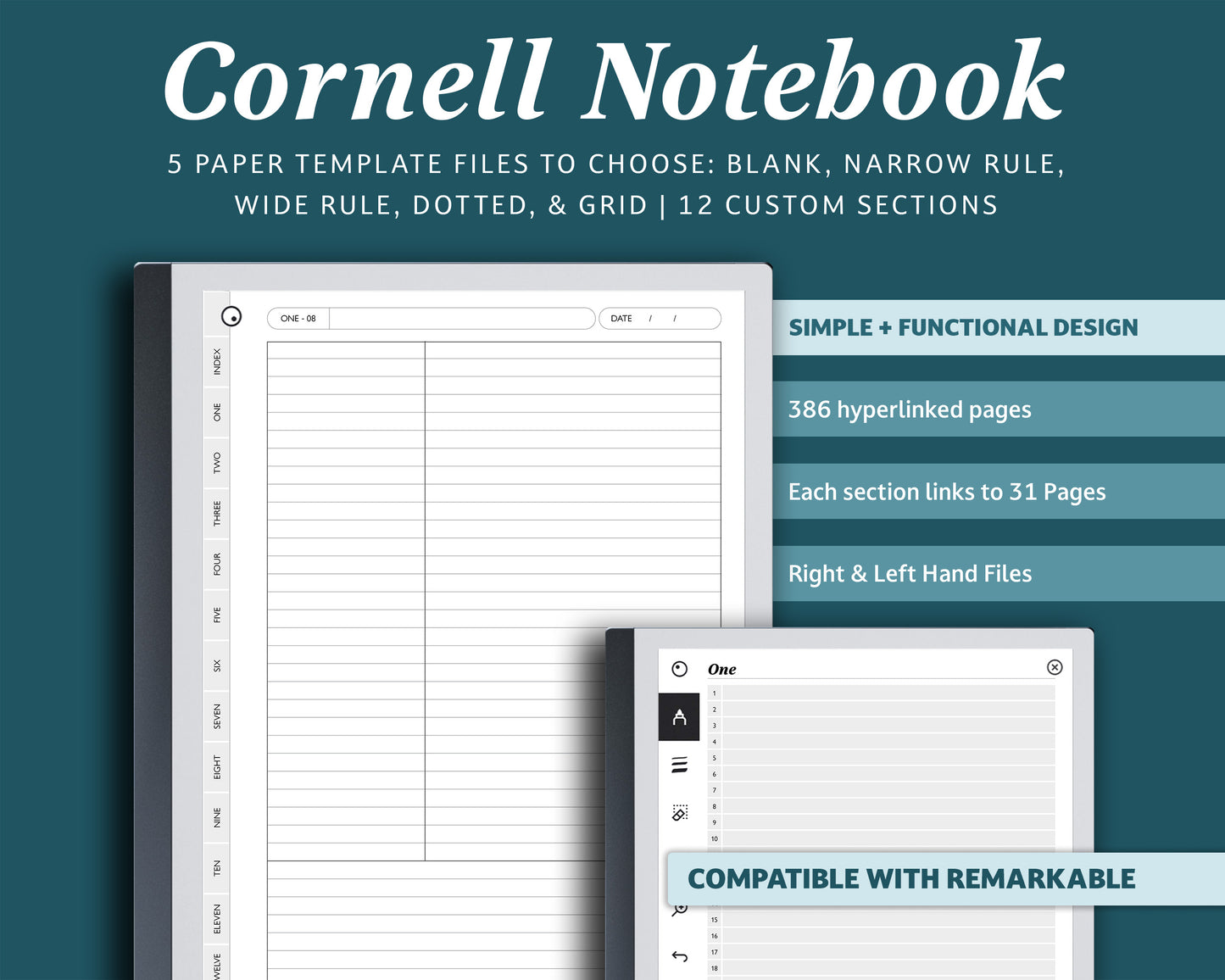 12 Section Cornell Notebook | for e-ink Devices