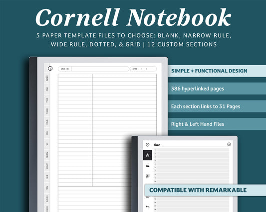12 Section Cornell Notebook | for e-ink Devices