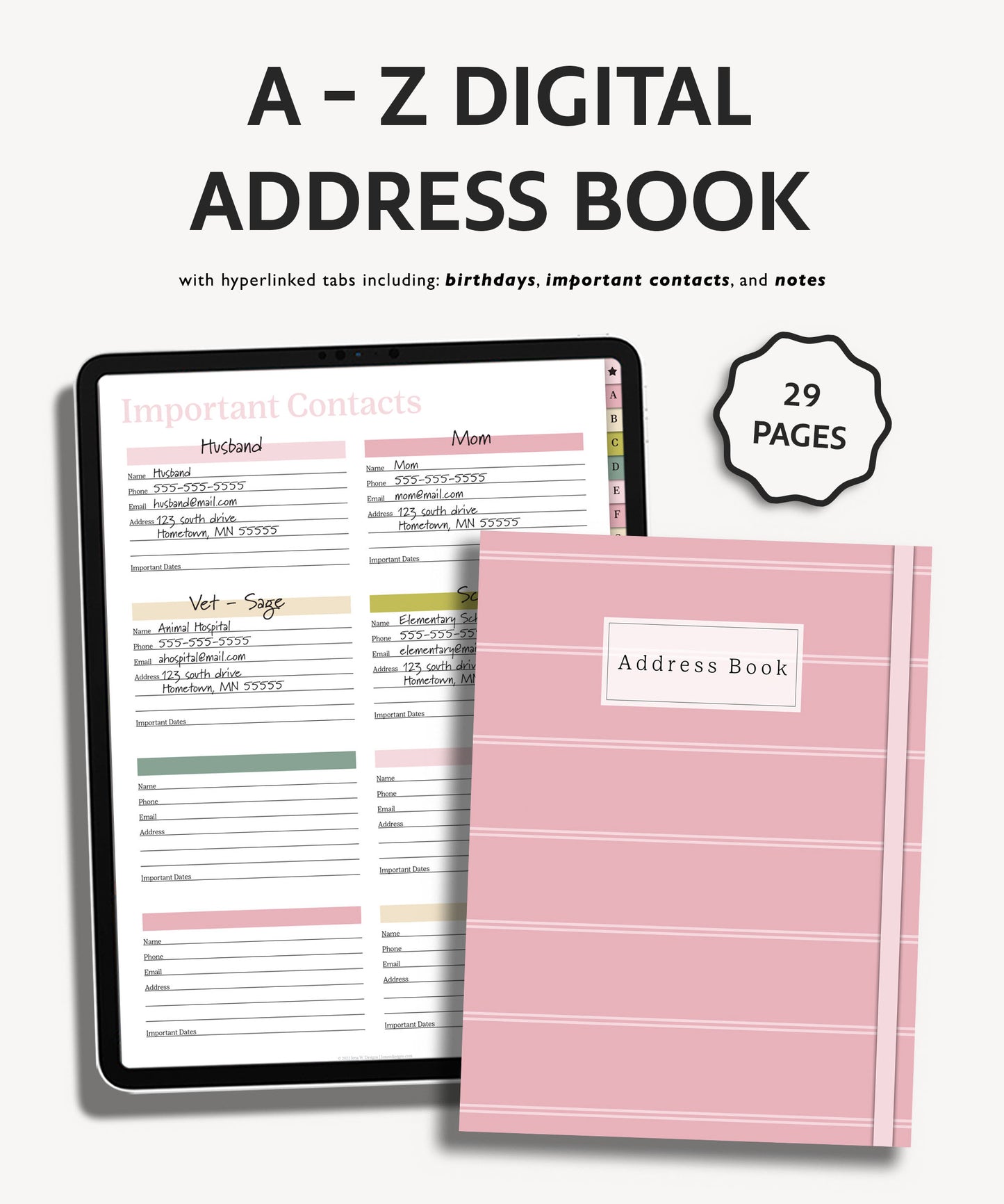 Digital Address Book | Hyperlinked PDF Contact Book