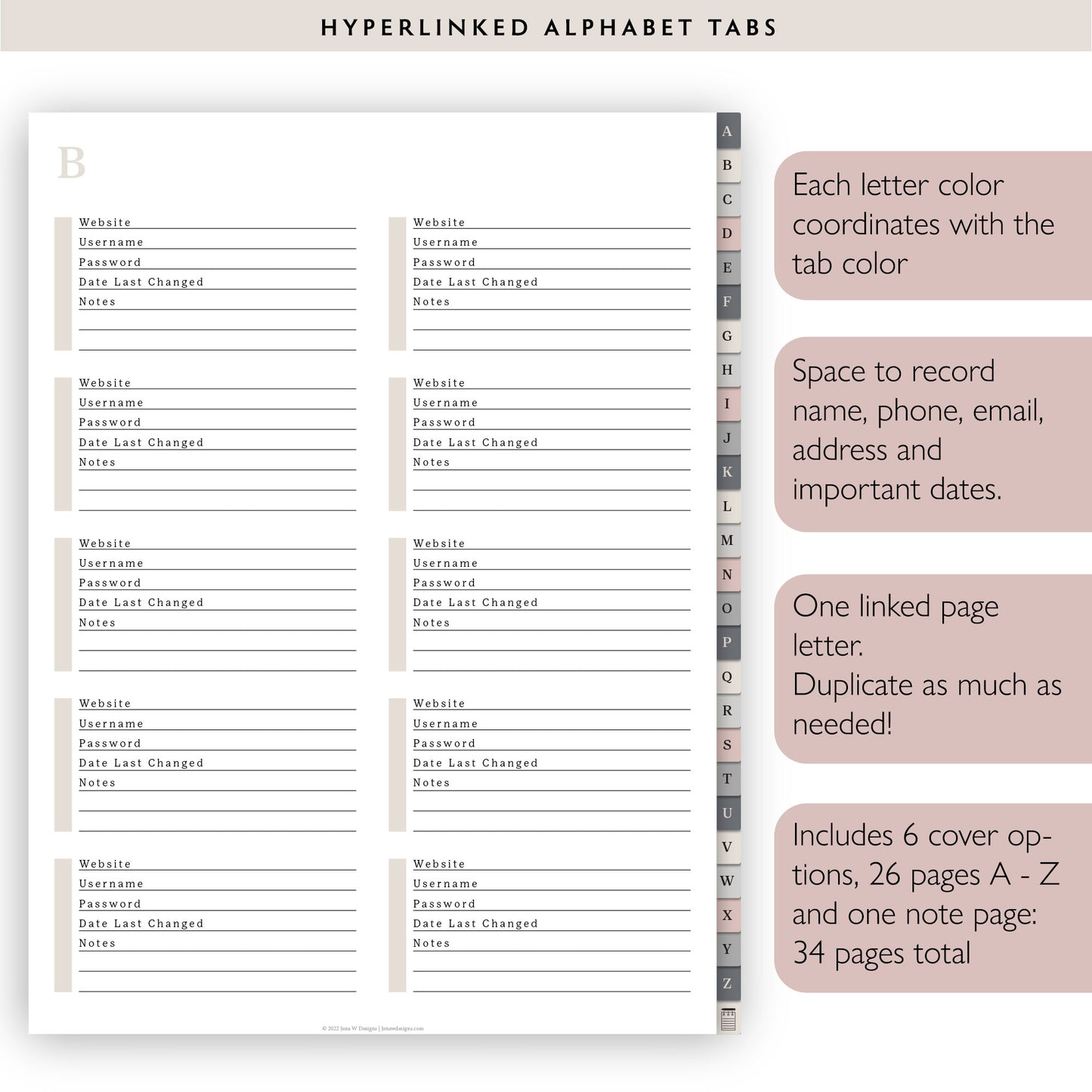 A-Z Tab Digital Password Book