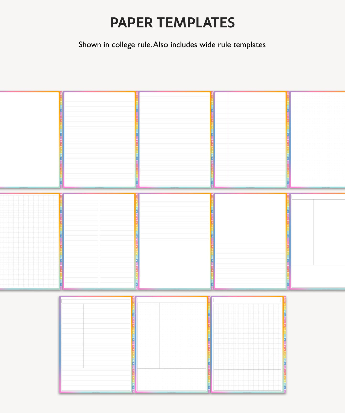 Rainbow A to Z Tab Notebook | Multiple Paper & Planning Templates