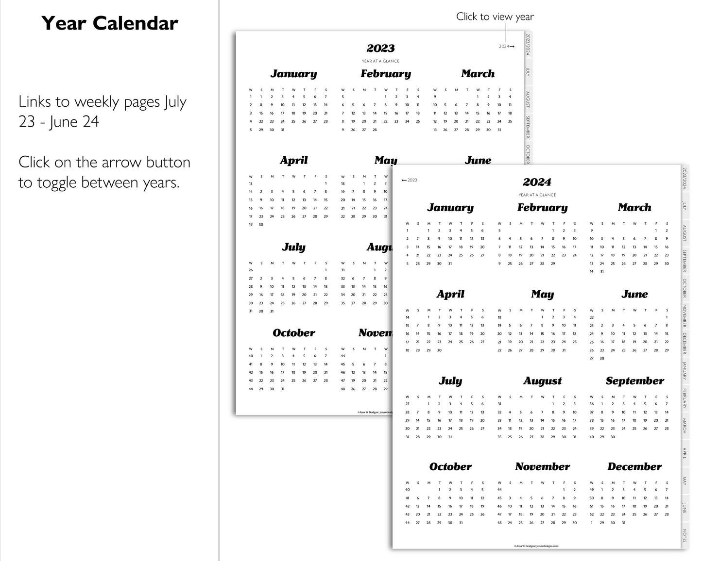 2023 2024 Mid Year Weekly Digital Planner | Simple Minimal