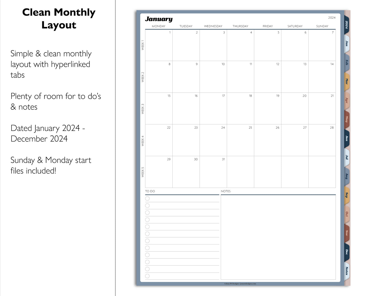 2024 Simple Monthly Digital Planner | Modern Minimal Collection