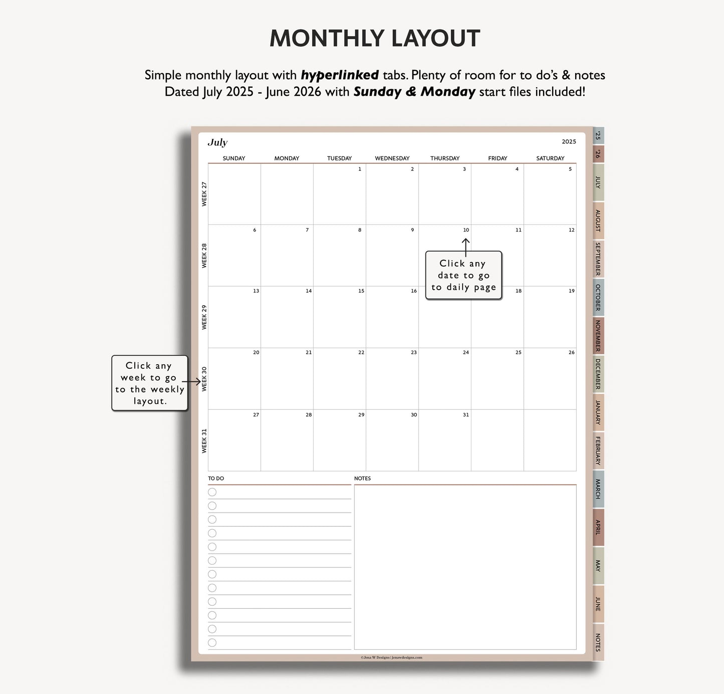 2025 2026 Mid Year Daily Planner | Minimal Modern Simple Agenda