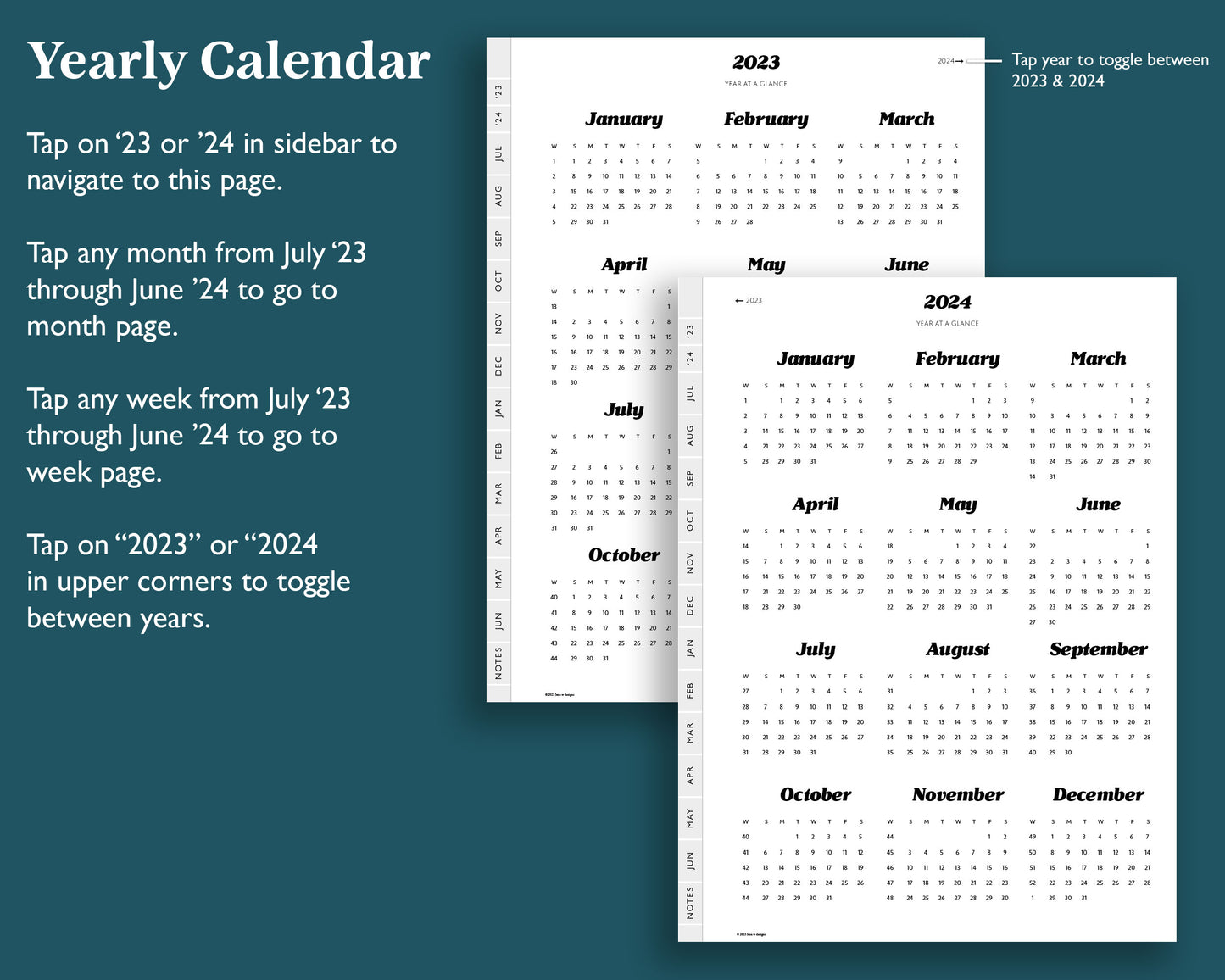2023 2024 Mid Year Weekly Planner | for e-ink Devices