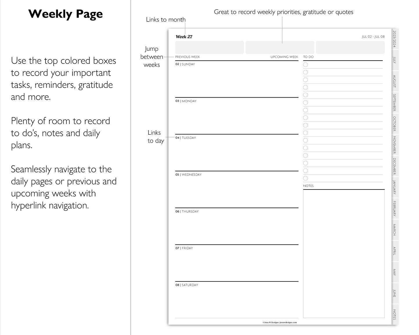 2023 2024 Mid Year Daily Digital Planner | Minimal Modern Simple Agenda