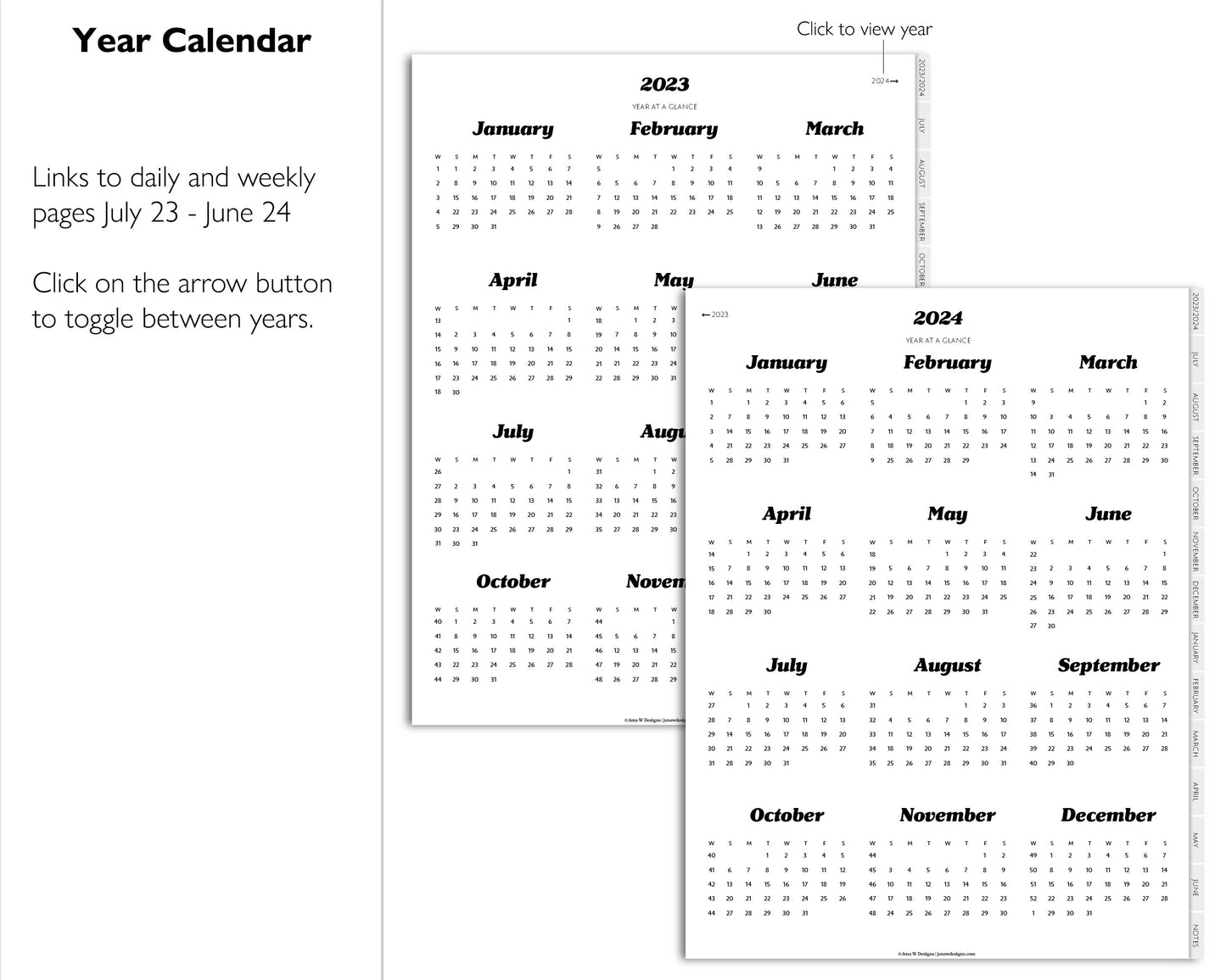 2023 2024 Mid Year Daily Digital Planner | Minimal Modern Simple Agenda