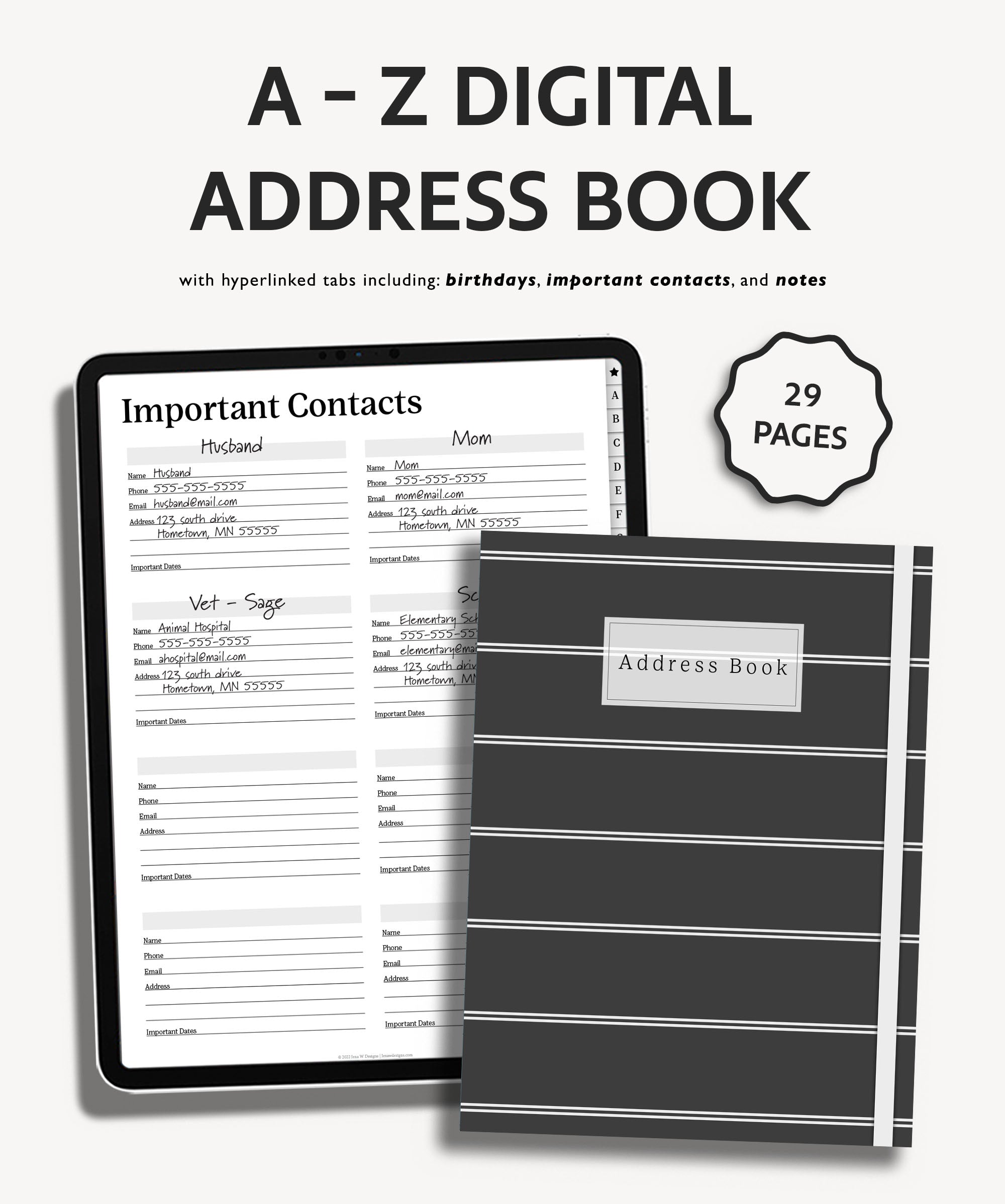 minimal-digital-address-book-hyperlinked-pdf-contact-book-jena-w-designs for Free Printable Address Book Pages Minimal Digital Address Book | Hyperlinked PDF Contact Book – Jena W Designs for Free Printable Address Book Pages