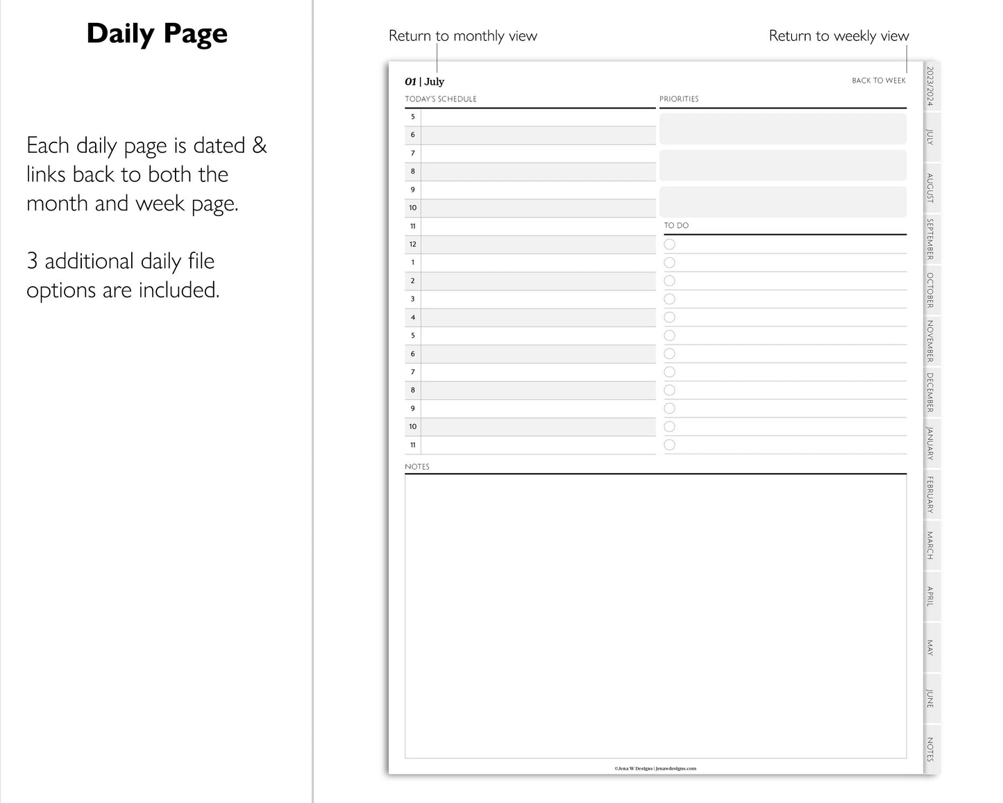 2023 2024 Mid Year Daily Digital Planner | Minimal Modern Simple Agenda