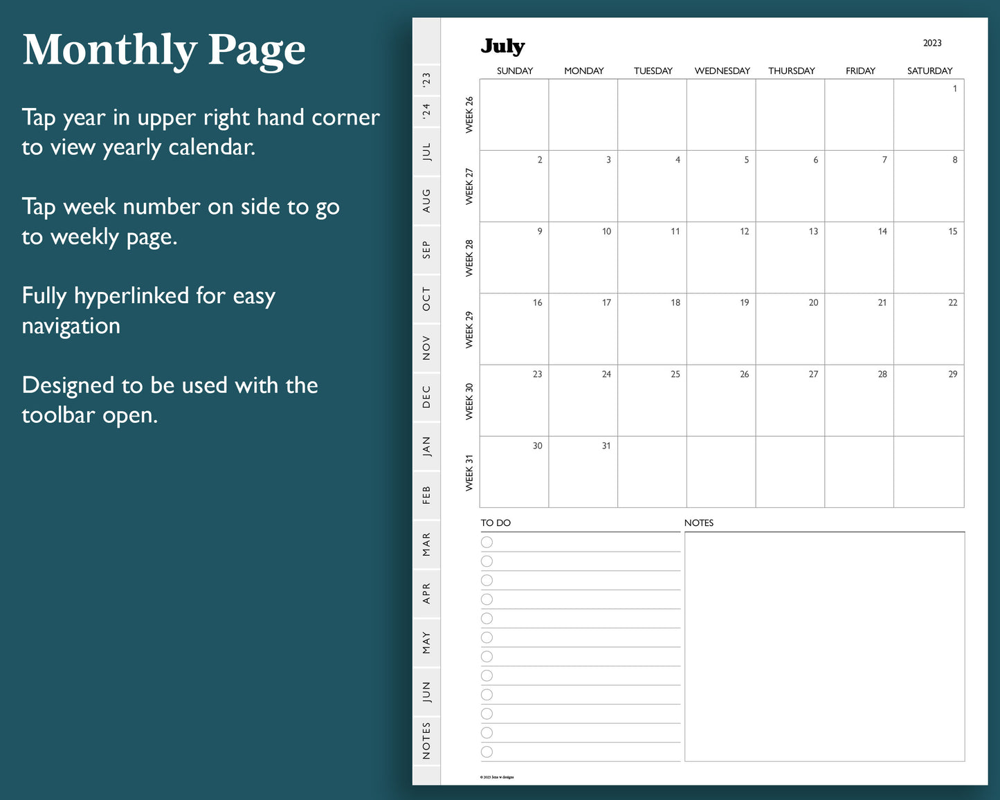 2023 2024 Mid Year Weekly Planner | for e-ink Devices