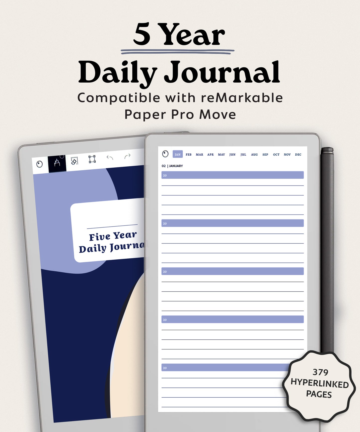 5 Year Daily Journal for reMarkable Paper Pro Move