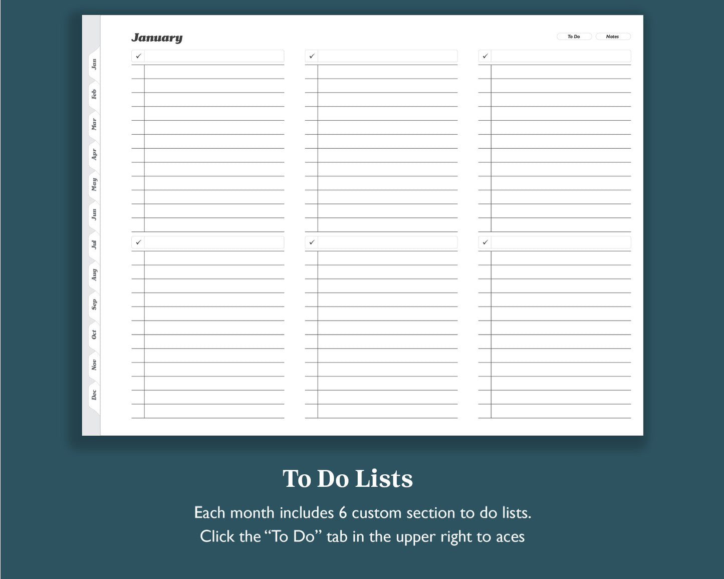 Undated Monthly Planner with To Do Lists | Landscape Planner for e-ink Devices