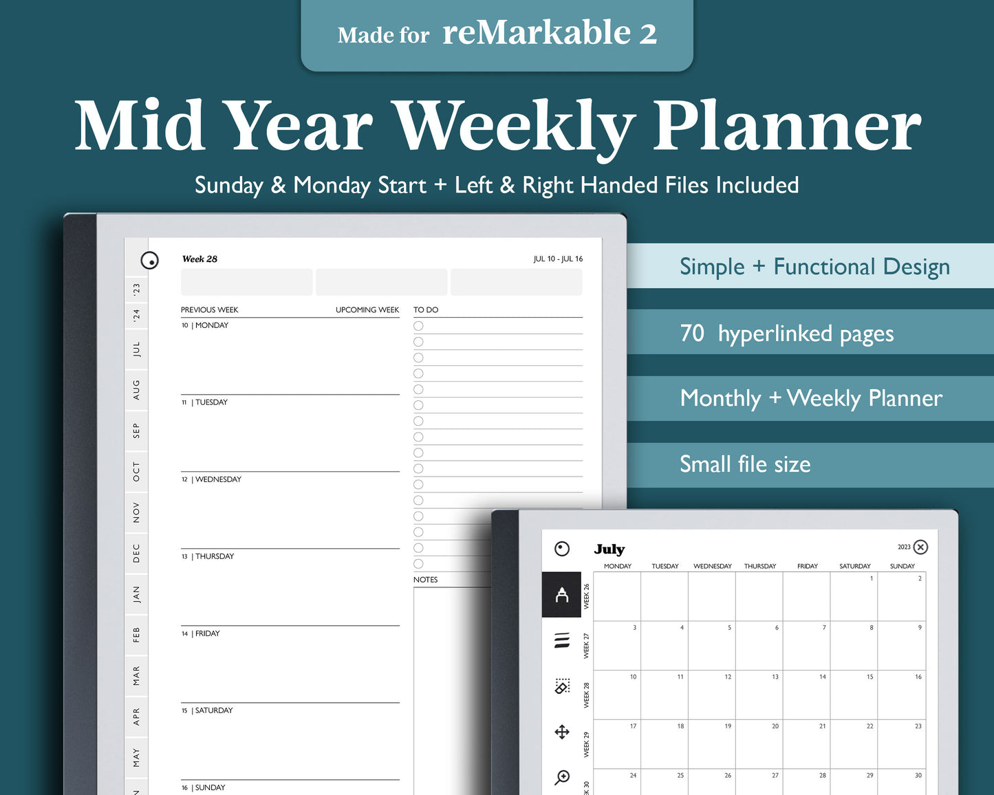 2023 2024 Mid Year Weekly Planner | for e-ink Devices