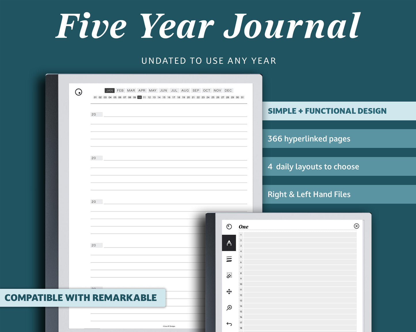 365 Daily Five Year Digital Journal | for e-ink Devices