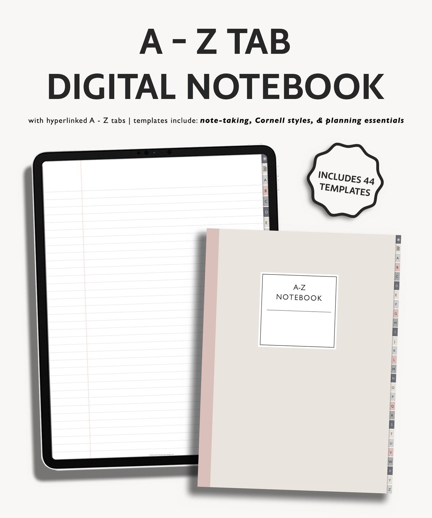 A to Z Tab Notebook | Multiple Paper & Planning Templates | Minimal Collection