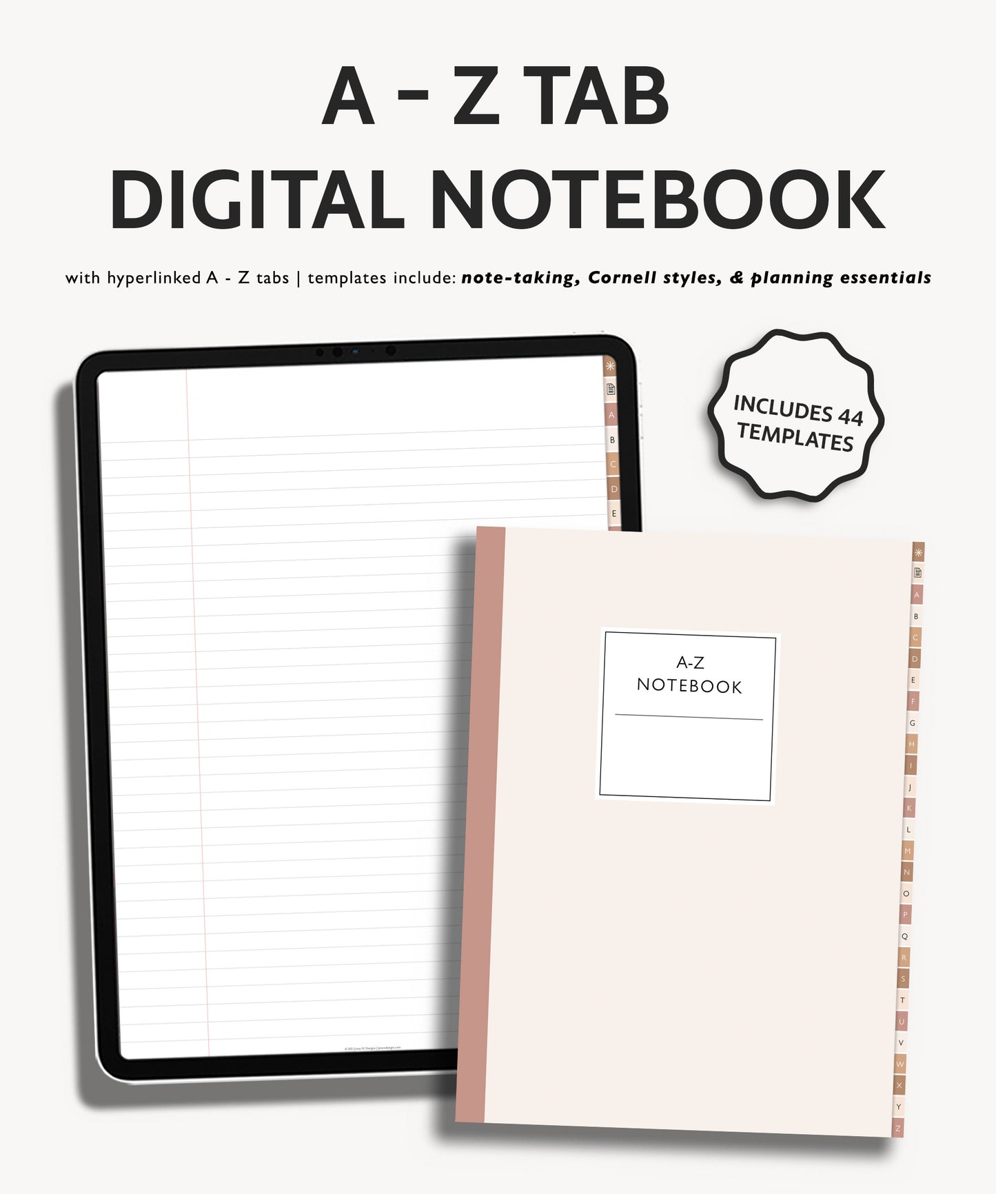 A to Z Tab Notebook | Multiple Paper & Planning Templates | Minimal Collection