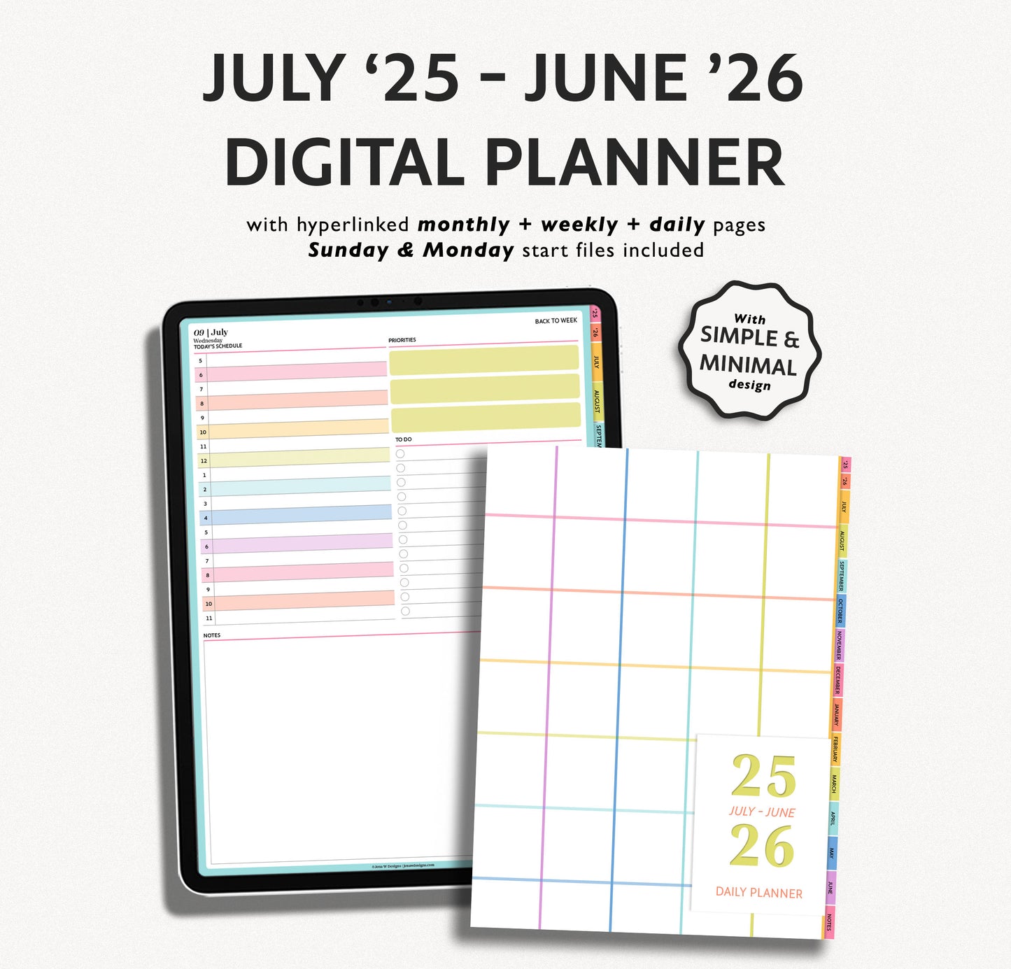 2025 2026 Mid Year Daily Planner | Minimal Modern Simple Agenda
