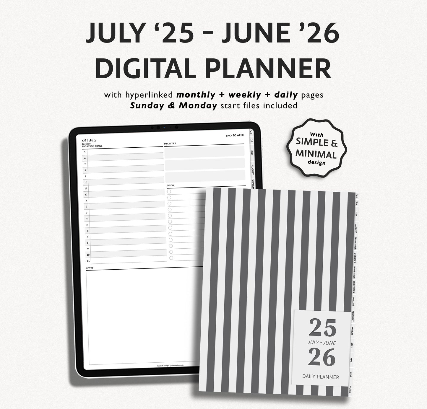 2025 2026 Mid Year Daily Planner | Minimal Modern Simple Agenda