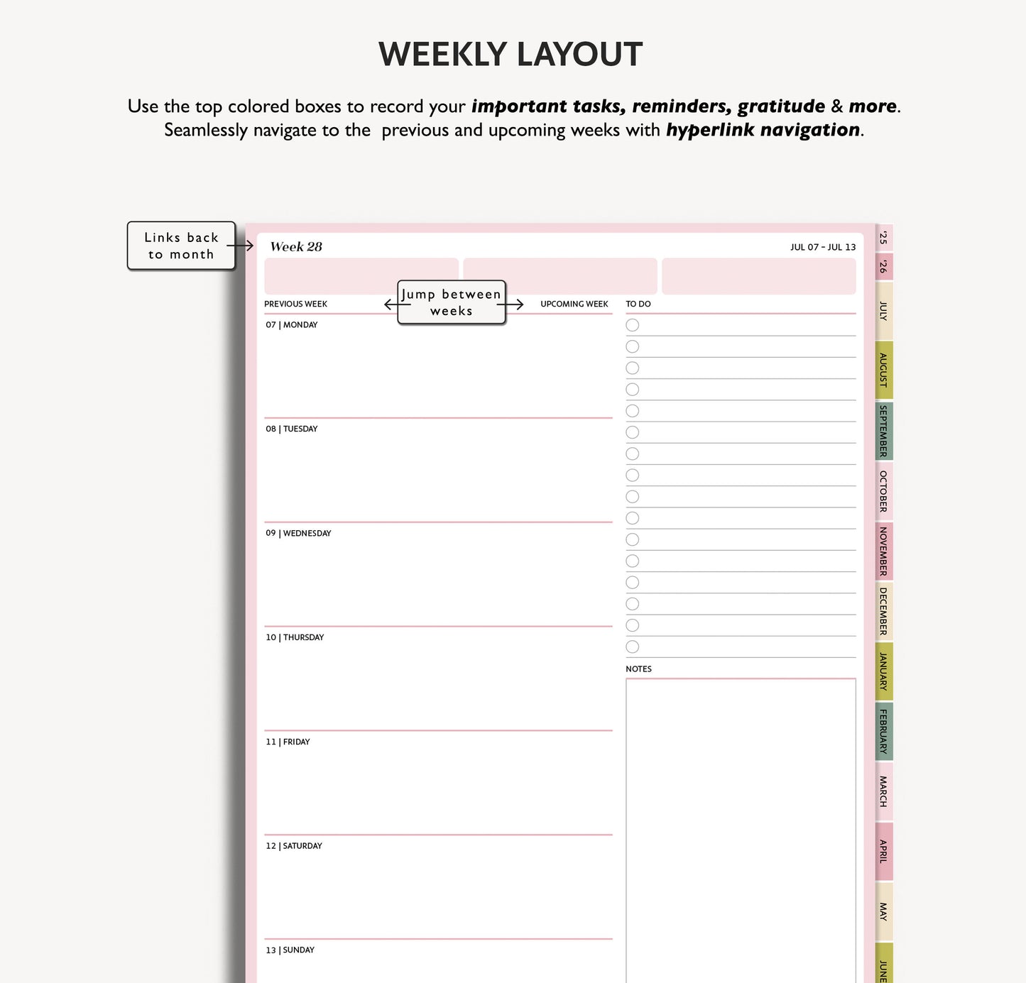 2025 2026 Mid Year Weekly Planner | Minimal Modern Simple Agenda