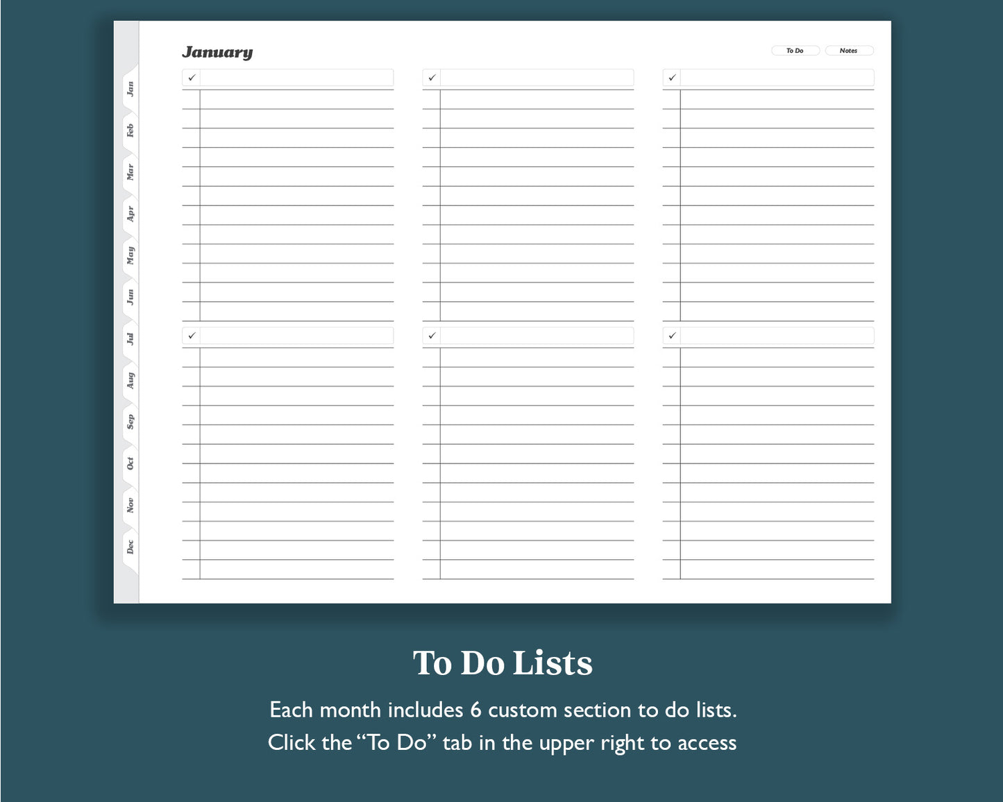 Undated Monthly Weekly Planner with To Do Lists | for e-ink Devices
