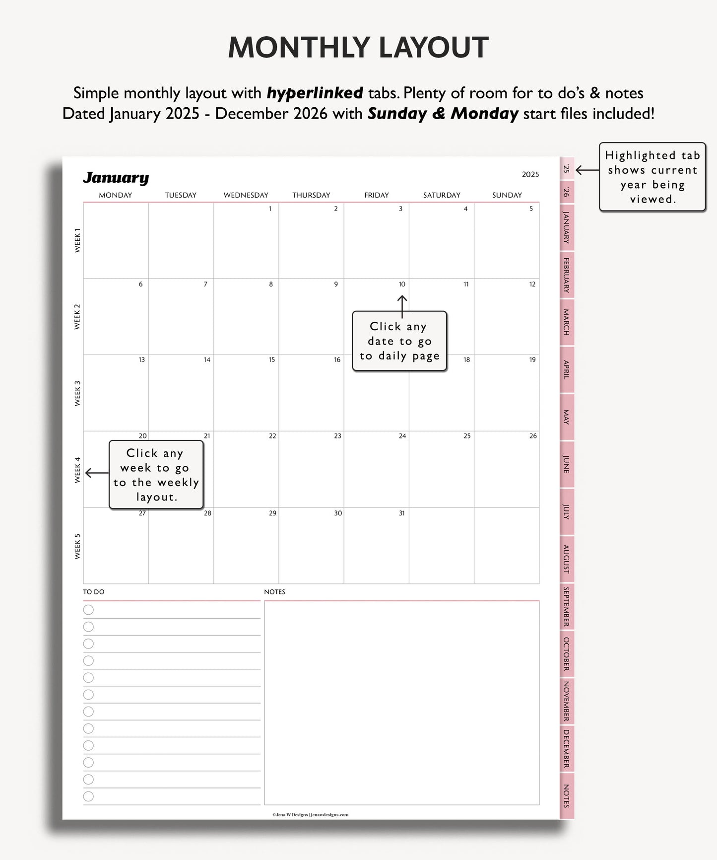 2025 2026 Two Year Daily Planner | Minimal Modern Simple Agenda