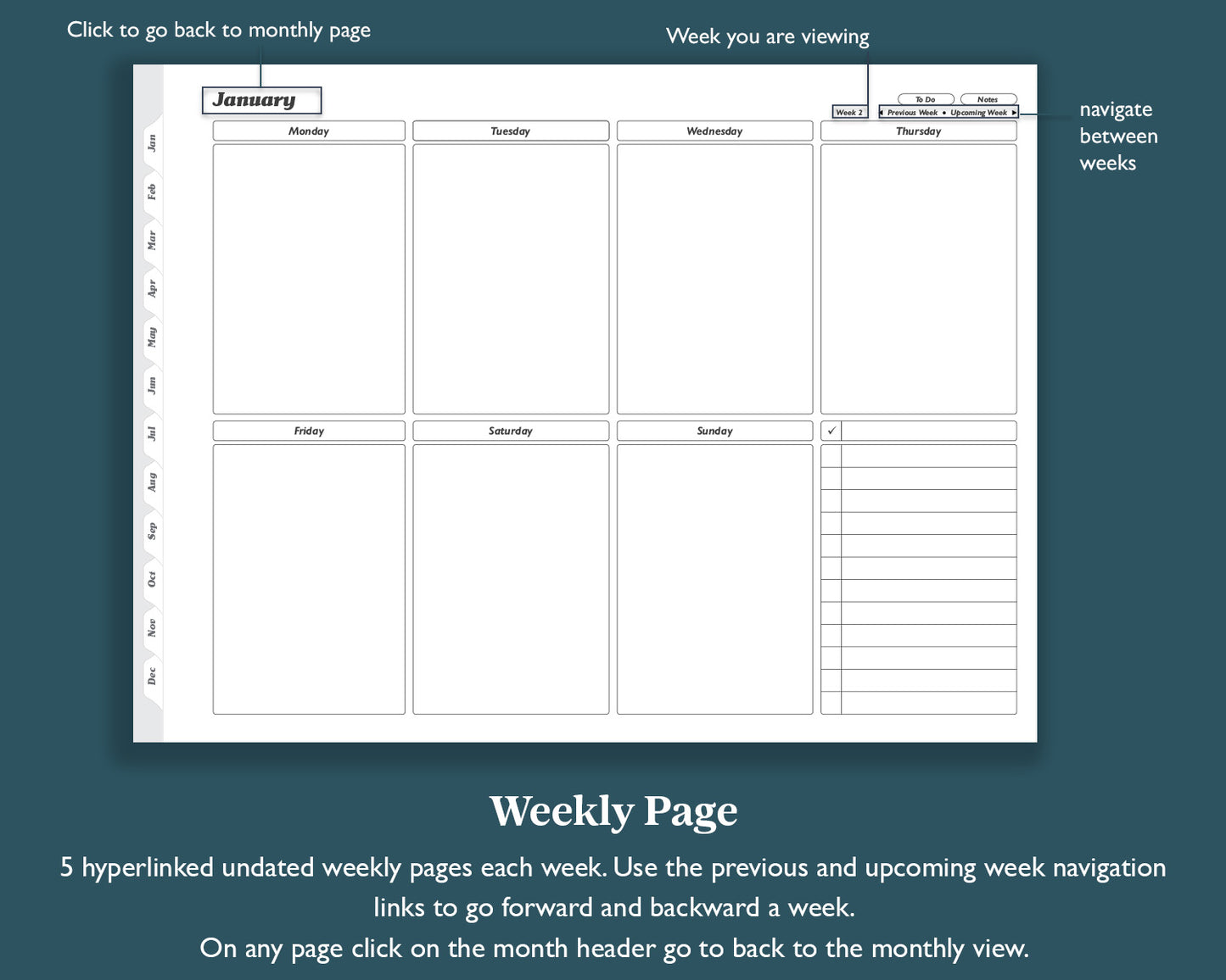 Undated Monthly Weekly Planner with To Do Lists | for e-ink Devices