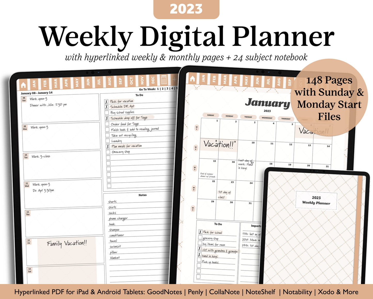 2023 Weekly Planner & 24 Subject Notebook - Playful Collection