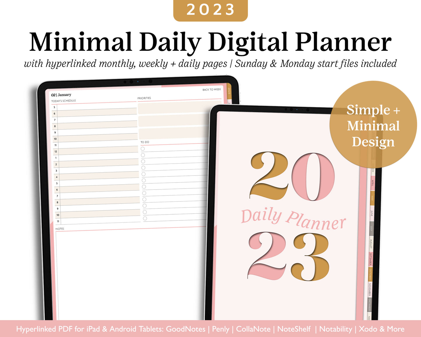 2023 Minimal Modern Daily Planner | Simple Digital Planner | Vertical