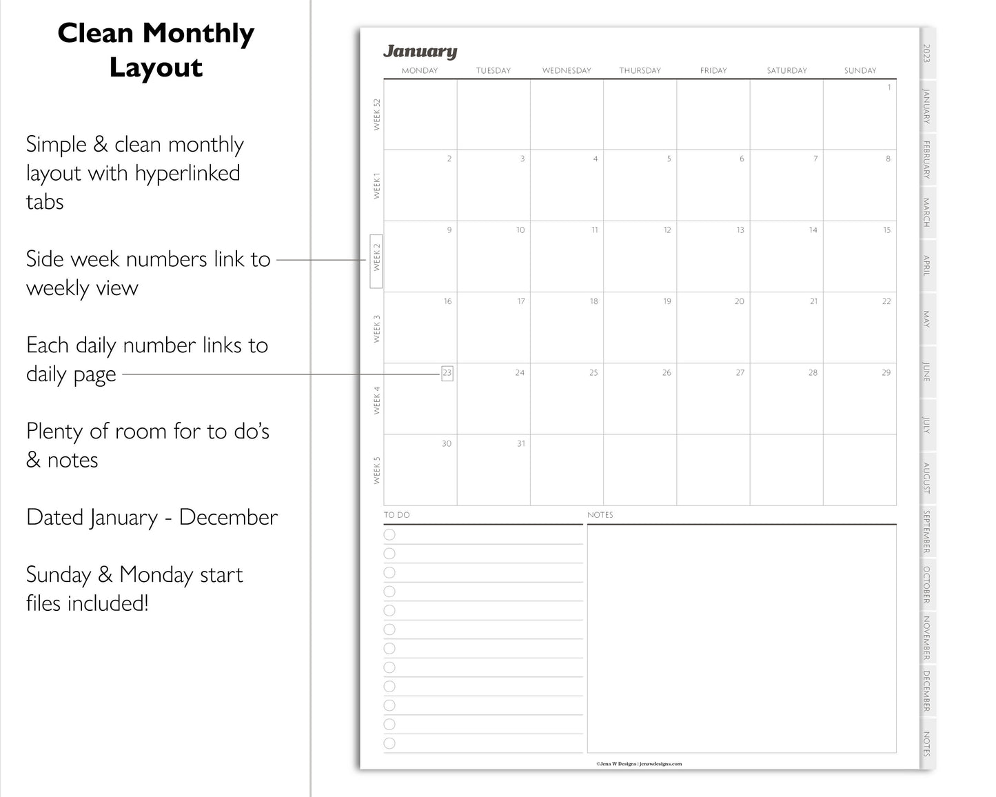 2023 Minimal Modern Daily Planner | Simple Digital Planner | Vertical