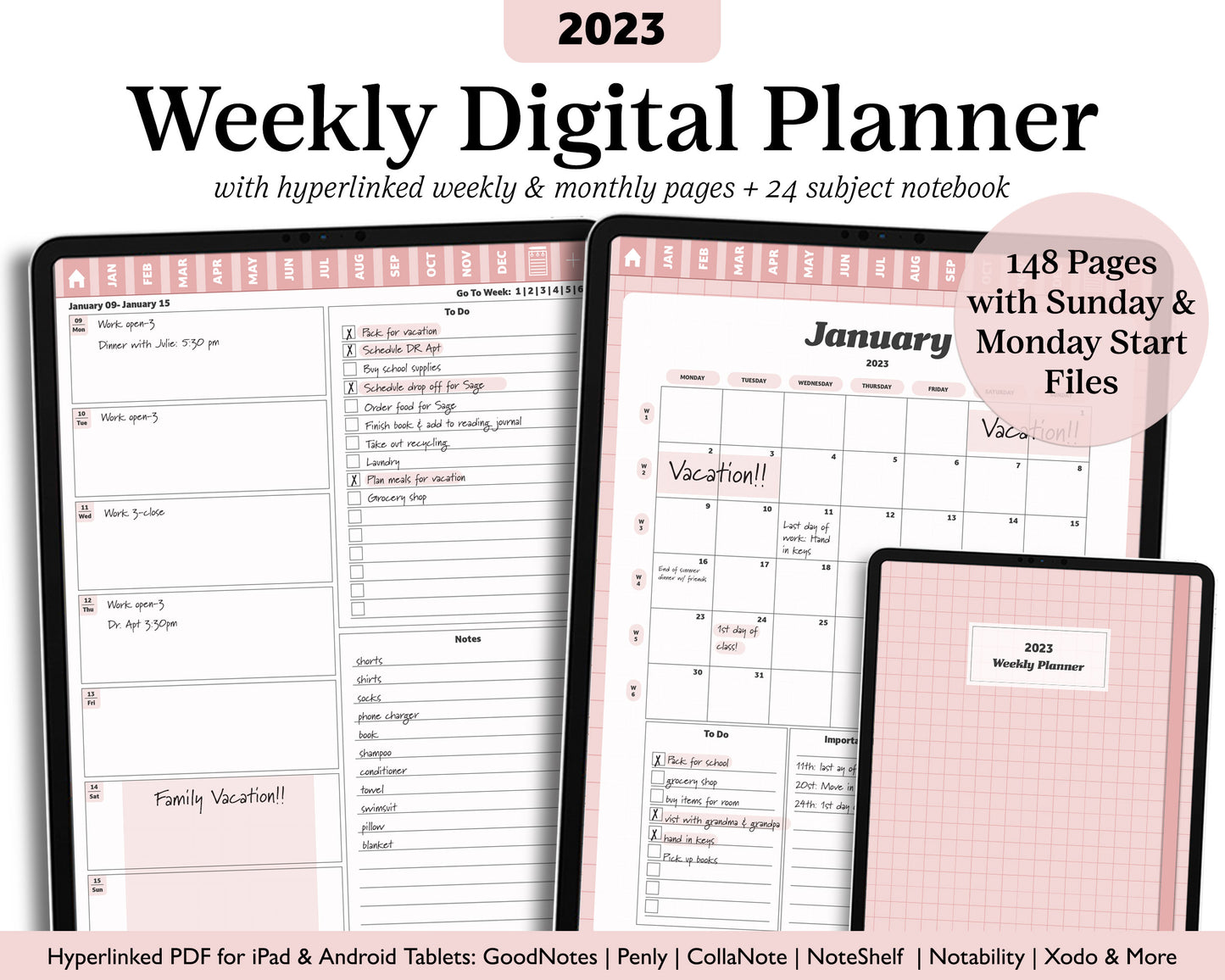 2023 Weekly Planner & 24 Subject Notebook - Playful Collection